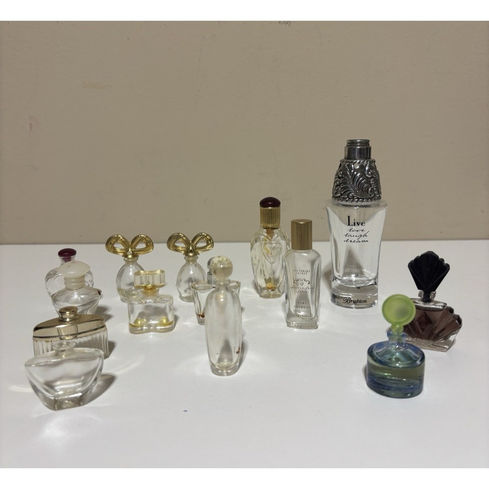 Vintage Discontinued Empty Perfume Mini Splash Bottles Lot of 14 Some w/ No Lids
